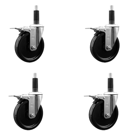 Service Caster 5'' Phenolic Swivel 1'' Expanding Stem Caster Set Total Lock Brake, 4PK SCC-EXTTL20S514-PHS-1-4